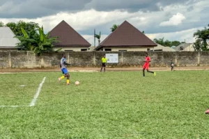 Forster Academy goalkeeper Nmecha Emmanuel playing a sweeper role.jpg