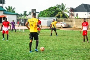 Obiaba Academy’s Chimaobi Okafor (no. 4) on the ball©️Fifty1 Alliance
